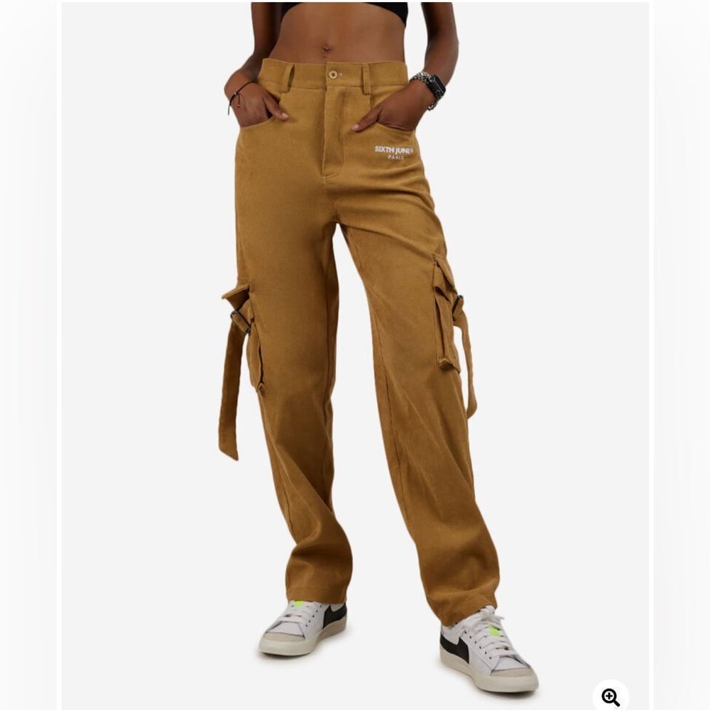 Sixth June Utility Corduroy Pants Sz XL Brown Large Pockets Side Straps Festival